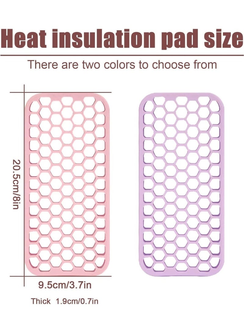 ChicAbode 2 Pack Silicon Heat Resistant Mat for Hair Tools, Travel Hot Pad for Curling Iron Small, Non Slip Flat Iron Mat Pad, Thick Styling Tool Mat, for Straightener Wands (Pink, Purple) - Image 2